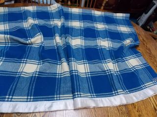 Vintage Pendleton Wool Blue & Cream Plaid Blanket 60 " X 80 "