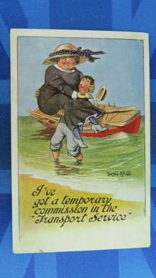 Ww1 Donald Mcgill Comic Postcard 1914 1918 Transport Service Rowing Boat Censor