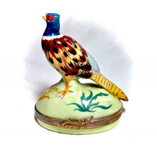 Limoges France French Pheasant Bird Trinket Pill Box Peint Main Limoge Rochard