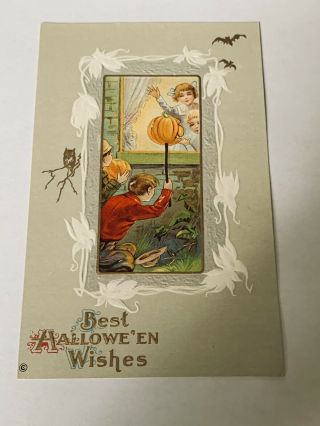 Vintage Halloween Postcard - Children With Pumpkin Lantern 345 D