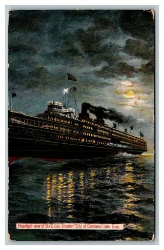 1911 Detroit Cleveland Navigation Co.  Steamer City Of Cleveland Lake Erie Night
