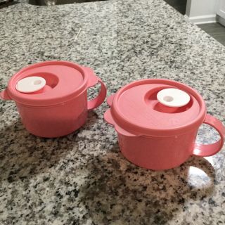 Tupperware Crystalwave 16oz Vented Soup Cup Mug 3155b Pink Pink Lid Set Of 2