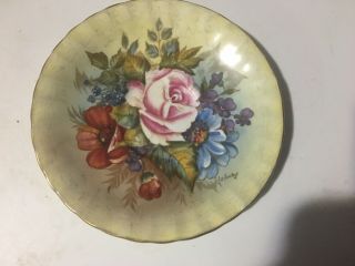 Vintage Aynsley J A Bailey Saucer Cabbage Roses Floral Ribbed Gold Signed