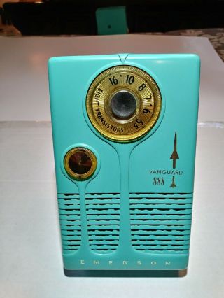 Vintage 1950s Jet Age Emerson Vanguard 888 Transistor Radio Rocket Box Ins