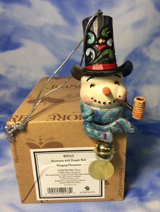 2010 Jim Shore " Snowman W/ Dangle Bell Hanging Ornament " 4017611 W/ Box Rguc
