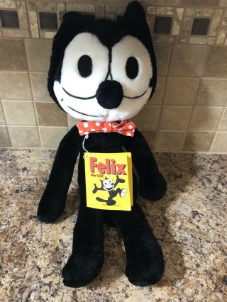 Vintage 1982 Felix The Cat Plush Stuffed Animal Doll With Bow Tie And Hang Tag