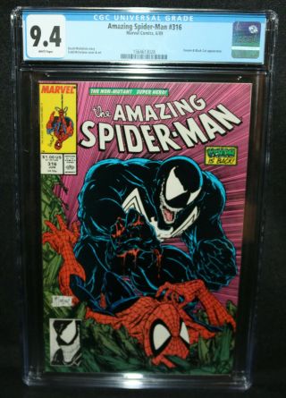 Spider - Man 316 - Todd Mcfarlane Venom & Black Cat Cgc Grade 9.  4 - 1989
