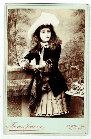 Victorian Cabinet Photo Girl Long Hair Hat Anerley Photographer