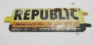 Vintage REPUBLIC STEEL Metal Advertising Sign Chicago Plant Double Sided 2