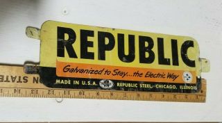 Vintage REPUBLIC STEEL Metal Advertising Sign Chicago Plant Double Sided 3