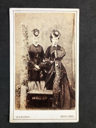 Victorian Carte De Visite Cdv: Two Well Dressed Ladies Parasols: Bishop: Rhyl