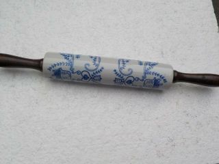 Blue And White Rolling Pin Porcelain Wood Handles 16 " Decor Kitchen Utensil 5030