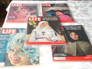 5 Vintage All Audrey Hepburn Life Magazines 1955 - 1962 Vg,