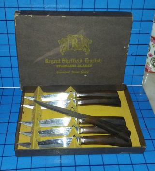Regent Sheffield Stainless Steak Knives Bakelite Swirl Handles Mib Vintage Chic