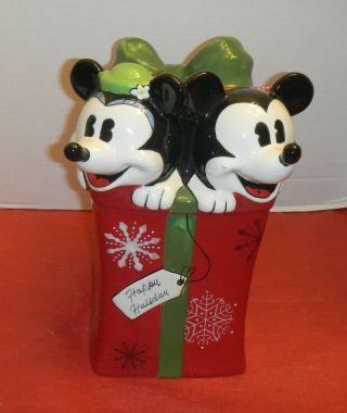 Disney Christmas Present Cookie Jar,  Mickey & Minnie Mouse
