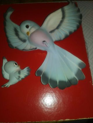 Vintage Set Of 2 Blue Bird Wall Plaques Mom And Baby Lefton ?norcrest ?napco ?