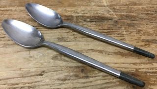 Nasco Stainless Black Plastic Tip 2 Oval Place Soup Spoons Japan 129892 Mcm Mod