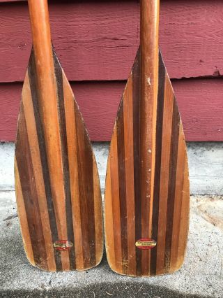 Vintage Sawyer Canoe Paddle Oars Wood Inlay 1950’s 66” Fiberglass Cabin Decor 2