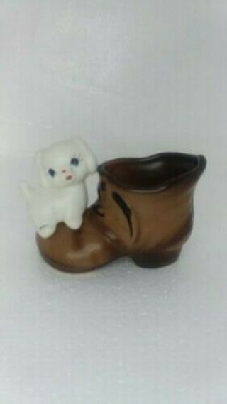 Vintage Enesco Kitten On Boot Toothpick Holder Or Planter Great Contition Japan