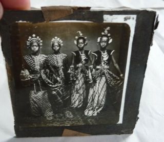 Early Glass Magic Lantern Slide Male Dancers Of The Sultan Java