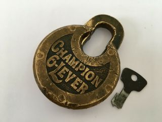 Old Vintage Brass Padlock Lock With Key Rich Patina Champion 6 Levers