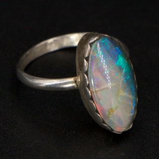 Vtg Sterling Silver - Navajo Opal Stone Statement Ring Size 5 - 2g