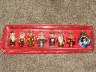 Disney Store Snow White & 7 Dwarfs Blown Glass Christmas Ornament Set