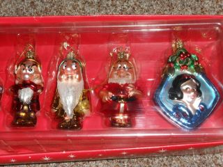 Disney Store Snow White & 7 Dwarfs Blown Glass Christmas Ornament Set 3