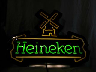 Heineken Vintage Plastic Light Up Beer Sign Windmill Bar Man Cave Decor Sports