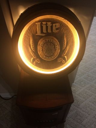 Vintage Miller Lite Lighted Barrelhead Keg 3 - D Beer Sign 18 X 6