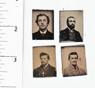 4 Civil War Era Miniature Gem Tintype Photo.  Handsome Men.  946p17
