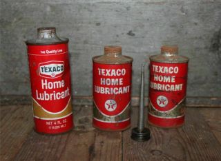 Vtg 4 & 3 Oz Texaco Home Oil Can Oiler Metal Spout Tin