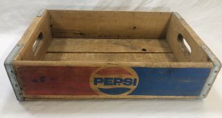 Vintage Pepsi - Cola Wood Wooden Crate Carrier Red & Blue