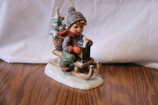 Hummel Figurine,  “ride Into Christmas” Boy On Sled,  No.  396,  Tmk 5,  6 Inch