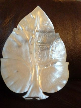 Vintage Hand Carved Mother Of Pearl Shell Plate Leaf
