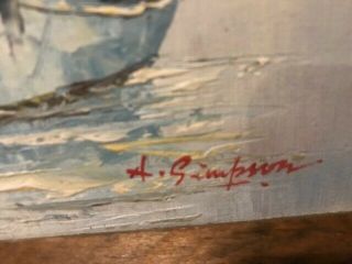 Vintage A.  Simpson Nautical Boats Oil Painting on Wood Period Frame 3