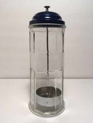 Vintage Gemco Soda Fountain Straw Dispenser Holder Blue Lid & Glass