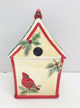 Susan Winget Ceramic Christmas Cardinal Holly Bird Birdhouse Cookie Jar