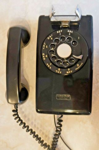 Northern Electric 554 Black Wall Telephone W/rotary Dial Mid Century Mod Phone