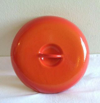 Vtg 8” Flame Red Orange Cast Iron Enamel Dimple Lid Only Descoware Le Creuset