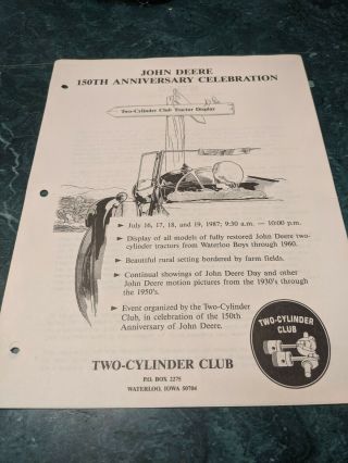 July 1987 150th Anniversary Celebration Newsletter Two Cylinder Club John Deere