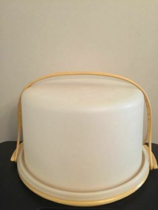 Vintage Tupperware Double Layer 12 1/2 " Round White Cake Carrier Taker W Handle