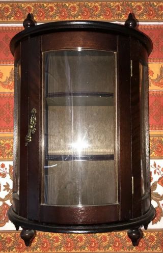 Wooden Rounded Glass Front Shelf Footed Display Cabinet Collectables Miniatures