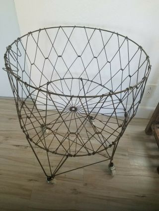 VTG WIRE LAUNDRY BASKET CART WHEELS COLLAPSIBLE FOLDING INDUSTRAIL METAL BASSICK 2