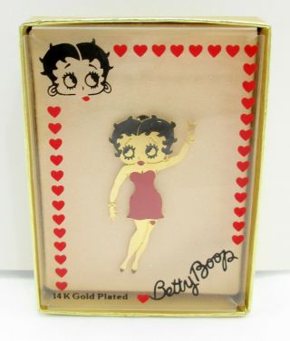 Vintage Betty Boop Pin 14k Gold Plated With Its Box Dated 1989