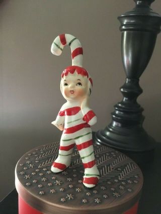 Vintage Lefton Christmas Candy Cane Kids Figurine