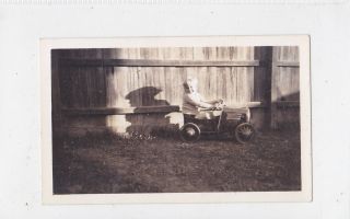 Boy On Toy Pedal Car With Shadow Behind Photo Snapshot C.  1930