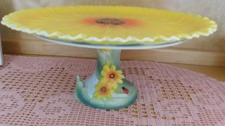 Vtg Sorelle Porcelain Sunflower Cake Plate On Stand In Immaculate
