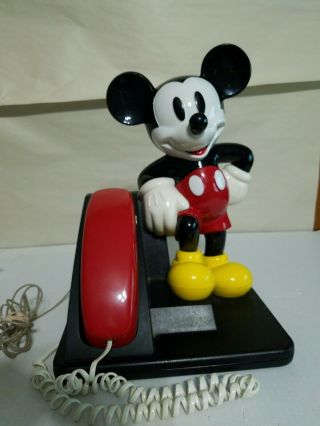 Vintage Walt Disney Mickey Mouse At&t Telephone Push Button W/phone Cord
