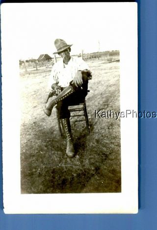 Found Vintage Photo C,  4269 Man In Hat Sitting In Chair
